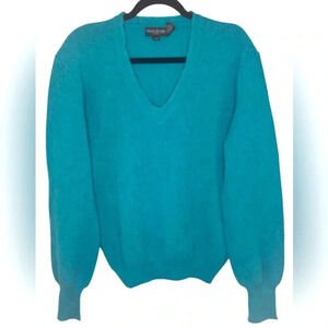 Harry Rosen Teal Alpaca Vneck sweater, Medium, ballon sleeves, oversized COZY